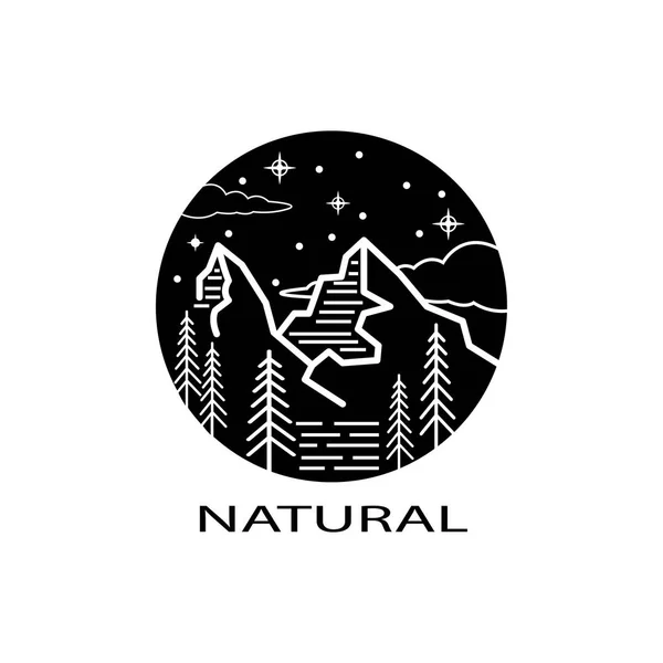 Montañas Logo Abstracto Ilustración Contorno Círculo Diseño Vector Naturaleza — Archivo Imágenes Vectoriales