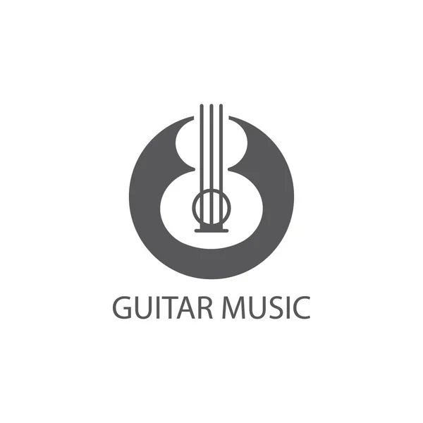Guitar Logo Simple Outline Illustration Circle Design Template Vector — Stock Vector