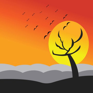 manzara çizimi arka plan renklendirici doğa günbatımı