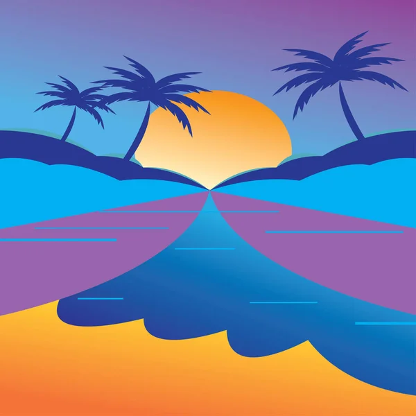 Paysage Illustration Fond Coloré Nature Coucher Soleil — Image vectorielle