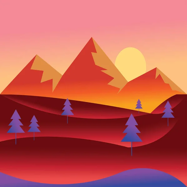 Landscape Illustration Background Colorful Nature Sunset — Stock Vector