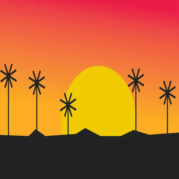 Landschap Illustratie Achtergrond Kleurrijke Natuur Zonsondergang — Stockvector