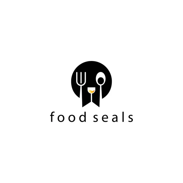 Σφραγίδα Λογότυπο Τροφίμων Εικονογράφηση Πιρούνι Και Ποτό Εστιατόριο Σύμβολο Σχεδιασμό — Διανυσματικό Αρχείο