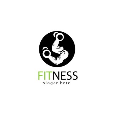Fitness logosu yaratıcı illüstrasyon halter şirketi şablonu vektör tasarım eli