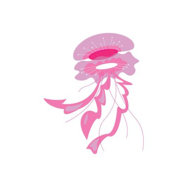 Denizanası ikonu çizimi, renkli logo şablonu tasarımı, vektör