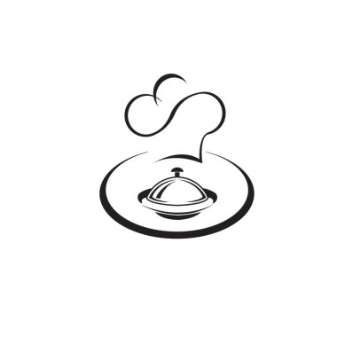 Şapka pişirme aletlerinin şef logosu, servis kabı vektör tasarımı 