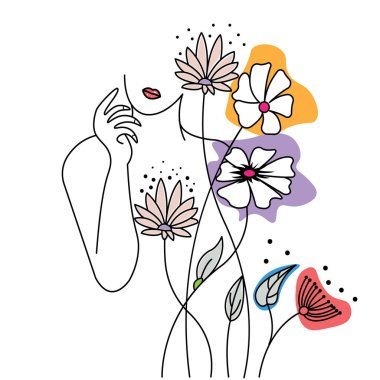 Kadınsı çiçek çizimi çizimi bayan renk vektörü