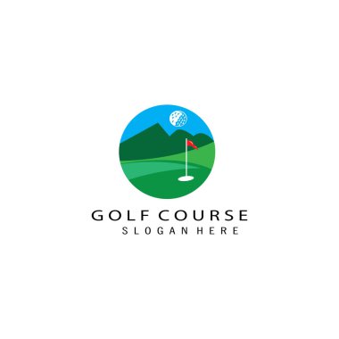 Golf sahası logosu illüstrasyon doğa manzara vektör renk tasarımı