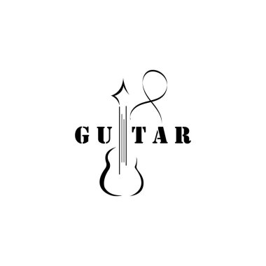 Gitar illüstrasyon müzik logosu tasarım şablonu vektörü