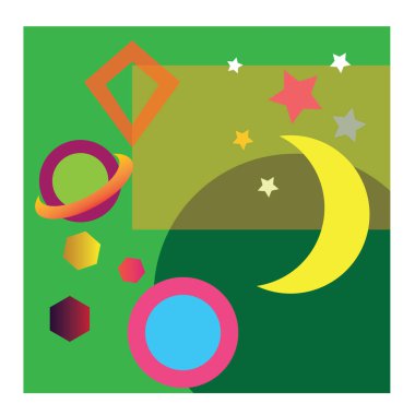 Ayın renkli arka plan ikonu, yıldızlar, gezegenler çemberi. vektör tasarımı