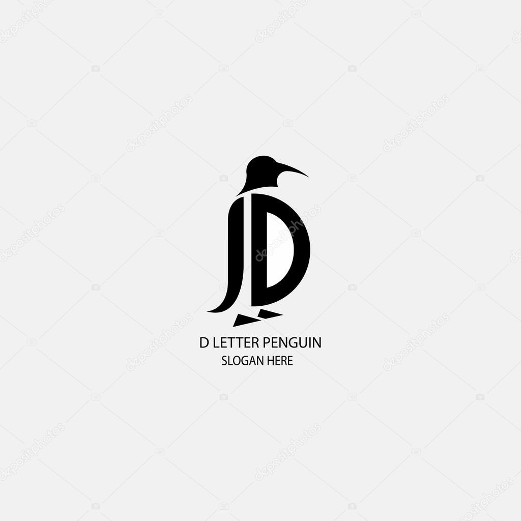 letter D black logo illustration of a penguin vector design