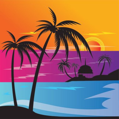 Renkli vektör tasarımı arkaplanının deniz manzaralı akşam rengi çizimi