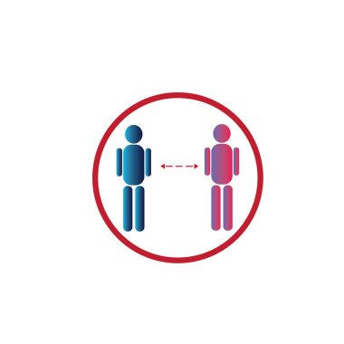 Uyarı simgesi mesafenizi koruyun, korona virüsü taşıyıcı tasarımını engelleyin