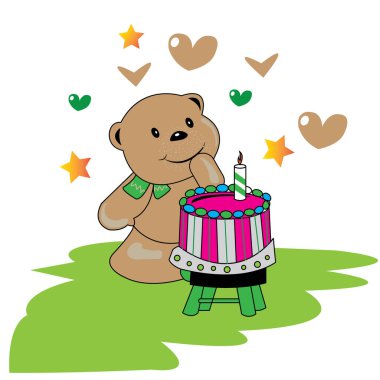 Oyuncak ayı ve kapak tasarımı vektör doğum günü pastası