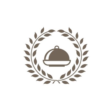 Mutfak logosu, yaprak dairesi dekorasyonlu restoran sembolü, tasarım vektörü çizimi