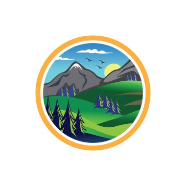 dağlar ve manzara vektörü küçük daire renkli resimleme