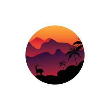 Dağ manzarası geyik doğa çember çizimi