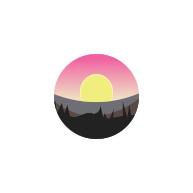 Dağ manzarası doğa vektörü illüstrasyonu Renkli küçük daire tasarımı