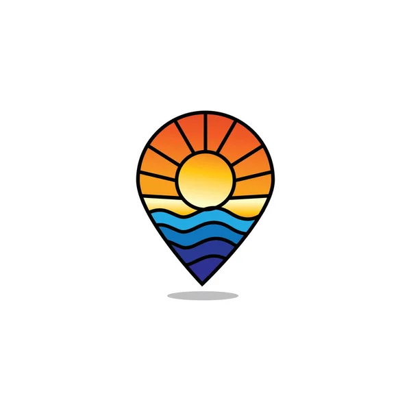 Sunset Logo Color Illustration Vector Location Design — Stock Vector