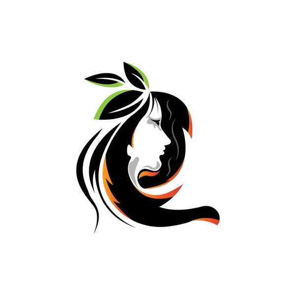 Натуральна Красива Жінка Ілюстрація Логотип Лист Векторний Дизайн Мода — стоковий вектор