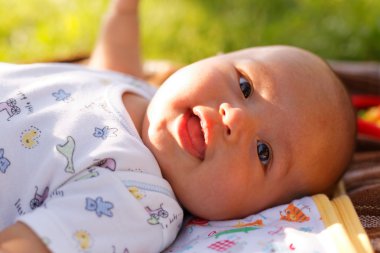 sevimli küçük oğlu anne yaz Parkta piknik üzerinde ile