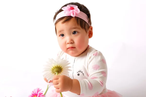 Schattig klein babymeisje in Nieuwjaar/kerst kostuum — Stockfoto