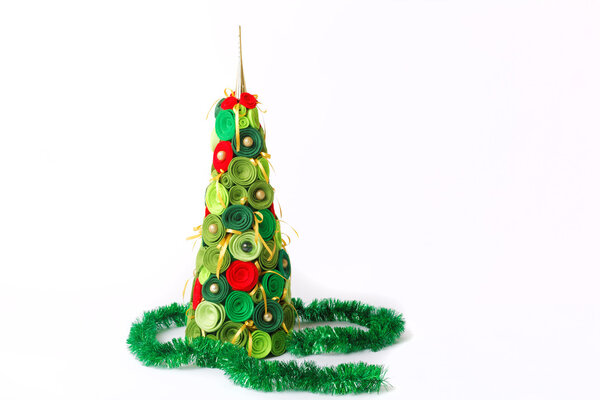 Christmas tree, toys on white background