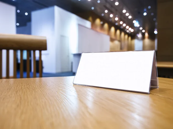 Mock up Blank sign on desk Event Hall Background — Stock Photo, Image