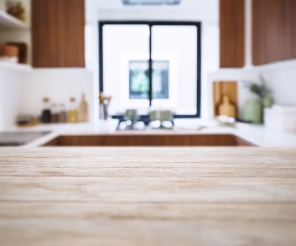 Tampo da mesa com Blur cozinha despensa Home fundo — Fotografia de Stock