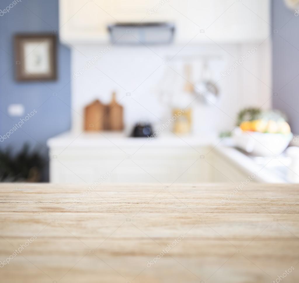 Table Top Counter with Blurred Kitchen Pantry Home Interior 