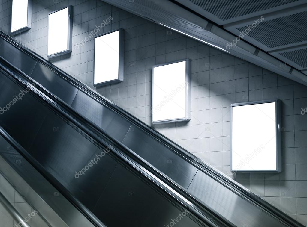 Mock up Vertical Poster in Subway station with escalator