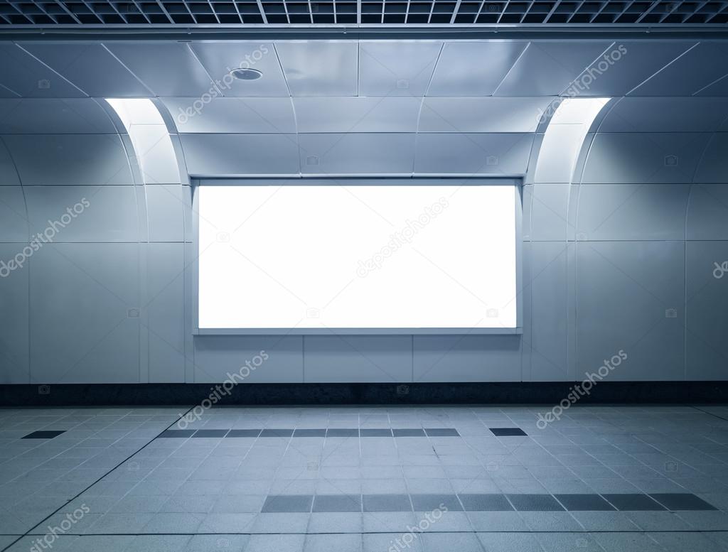 Download Banner neon box advertising mocked up in subway station — Stock Photo © viteethumb #73255103