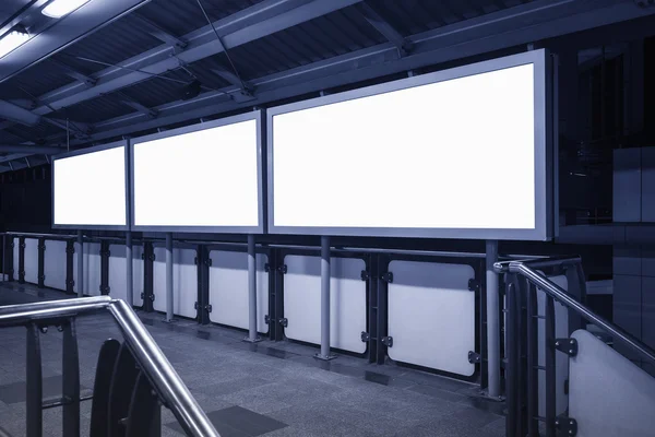 Blank Banner neon box media display sign in subway station — Stock Photo, Image