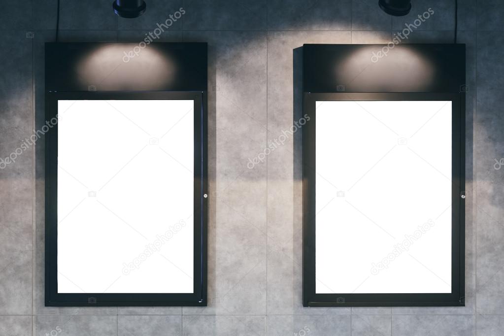 Download Mock Up Poster Frame Neon Box On Wall Stock Photo By C Viteethumb 75615081
