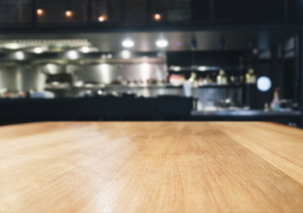 Table top counter bar with Blurred Kitchen background