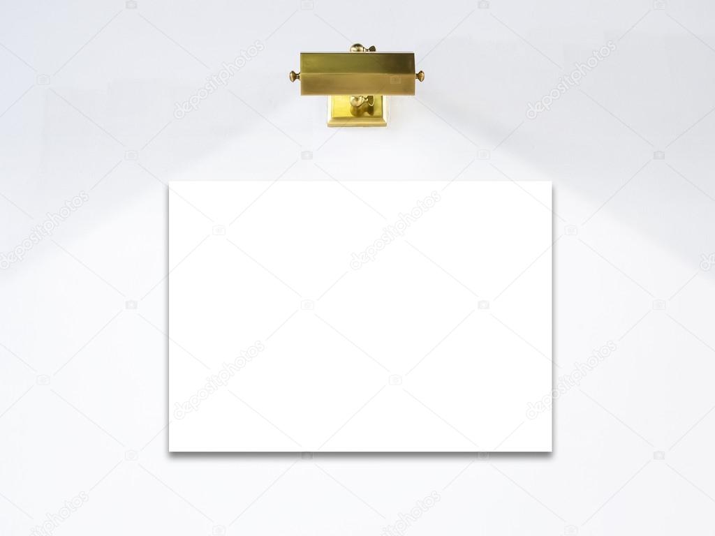 Mock up Blank poster template with lighting on white wall