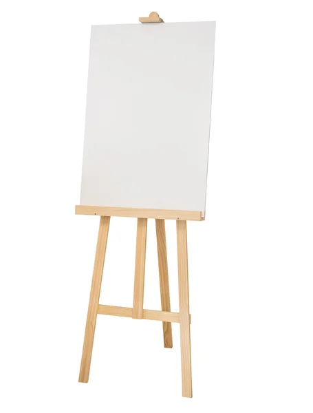 Suporte de pintura cavalete de madeira com placa de sinal de cartaz de lona em branco — Fotografia de Stock