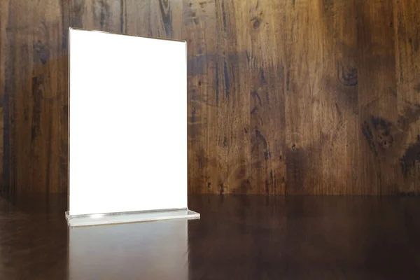 Mock up Menu frame on Table Wooden background — Stock Photo, Image