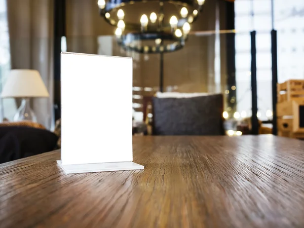 Mock up Menu frame on Table Restaurant Cafe Shop Interior — Stock Photo, Image