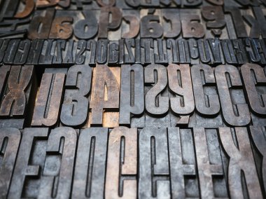 Vintage Letterpress ağaç türü blok üst baskı görünümü