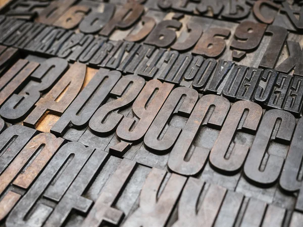 Vintage Letterpress tipo di legno Blocchi di stampa Vista dall'alto — Foto Stock