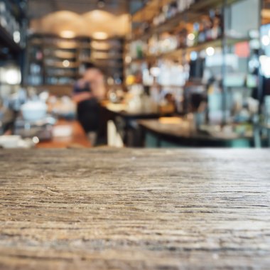 Masa üstü sayaç Bar bulanık perakende mağazası ile saklamak arka plan