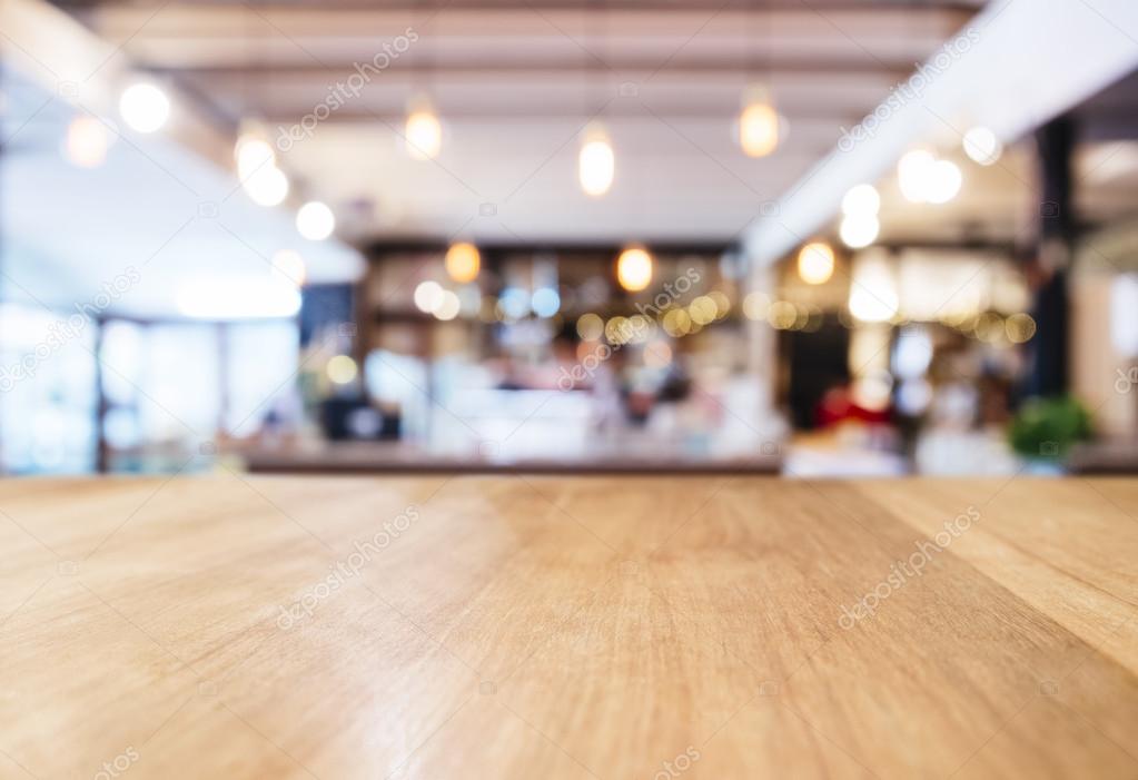 Table top Counter with Blurred Restaurant Shop interior