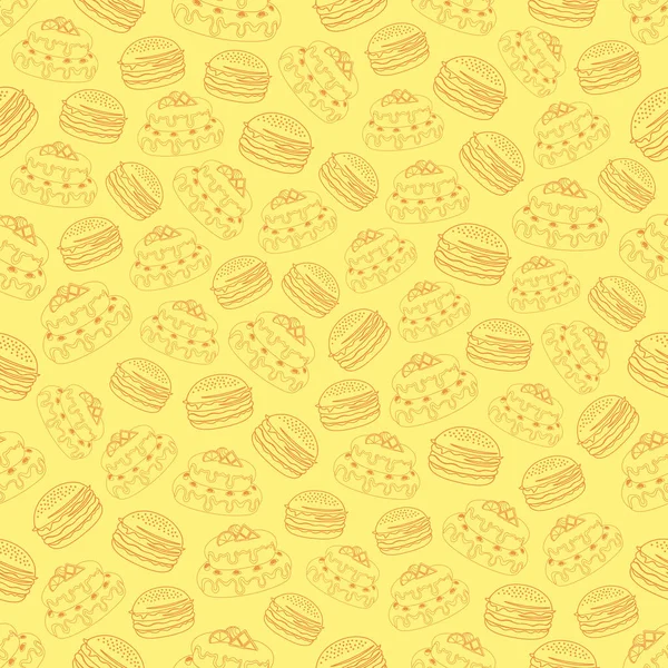 Pastel Hamburguesa Sin Costura Patrón Vector Ilustración Sobre Fondo Color — Vector de stock