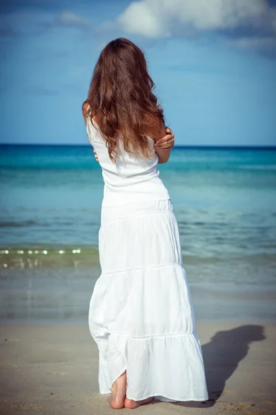 Girl in bikini on the background of the sea — Stock Photo, Image