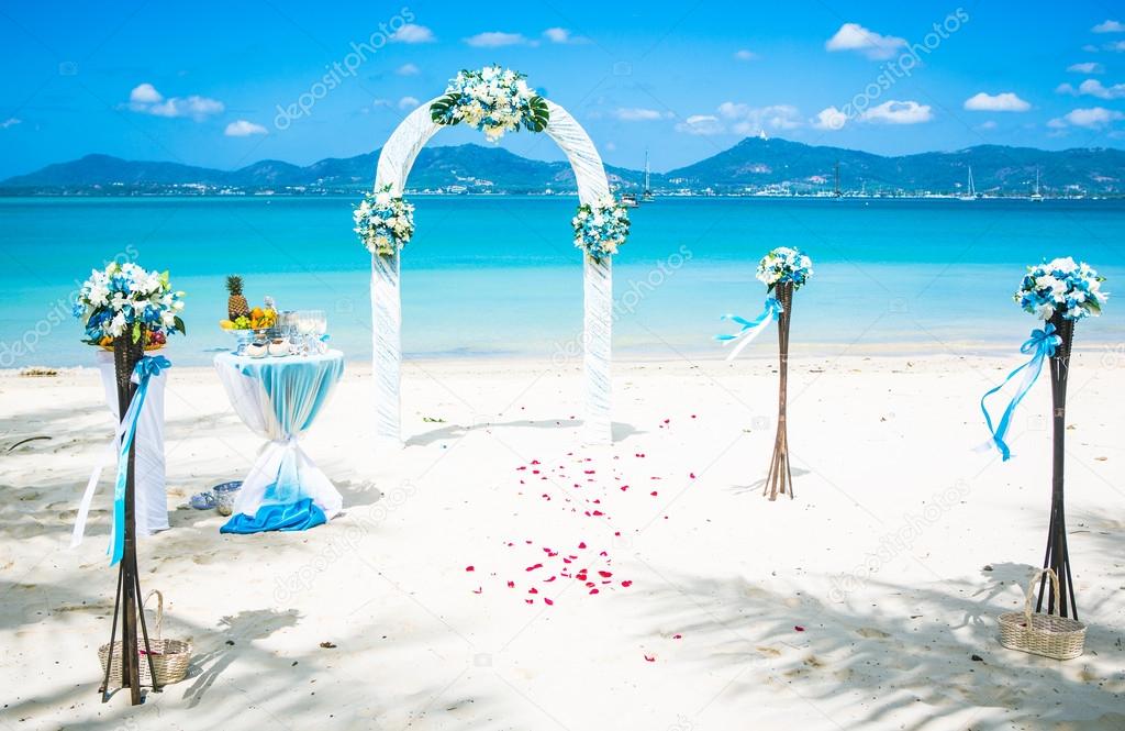 Arch on the beach exotic european Wedding ceremony on the shore of the ocean sea