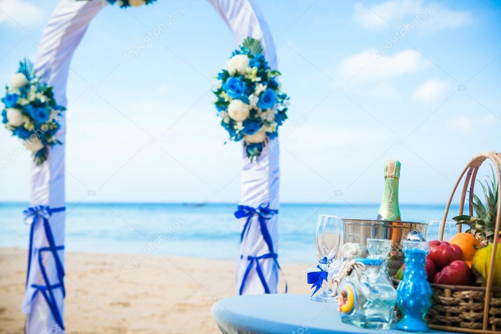 Arch on the beach exotic european Wedding ceremony on the shore of the ocean sea