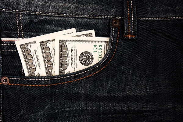 牛仔裤口袋里的钱 — 图库照片