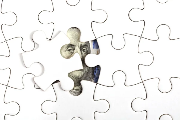 Raccolta di banconote in dollari con puzzle — Foto Stock