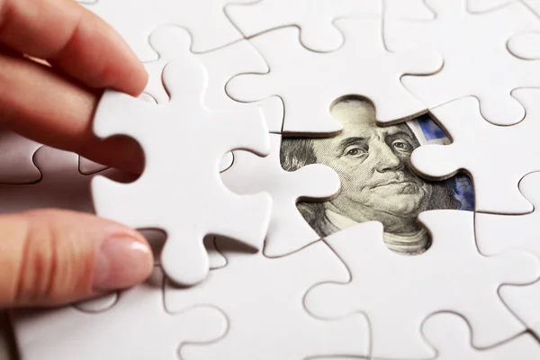 Raccolta di banconote in dollari con puzzle — Foto Stock